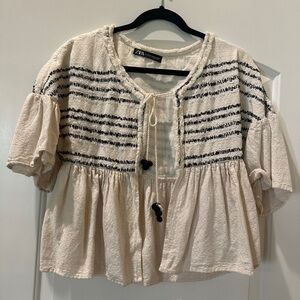 Zara Black and Cream Textured Blouse